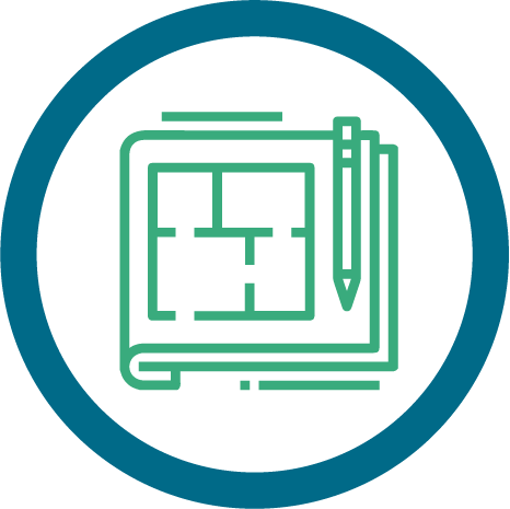 Icono de hojas de material de trabajo y lapiz