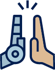 Icono de mano robotica frente a mano humana