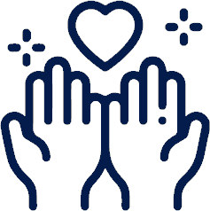 Icono activo de manos y corazón