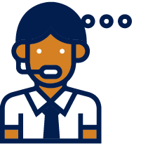 Icono de hombre con micrófono de soporte técnico y globo de diálogo